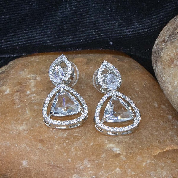 Manikya Brass American Diamond Rhodium Plated  Earings Tops With White Hydro Coloured CZ Stones