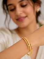 City Girl Jewellery 24CT Gold Plated Nail Bracelet for Women | AAA Cubic Zirconia Studded Openable Cuff Bangle | Anti Tarnish Lightweight Daily Wear Fashion Bracelet for Girls & Women | Gift for Wife, Sister & Girlfriend
