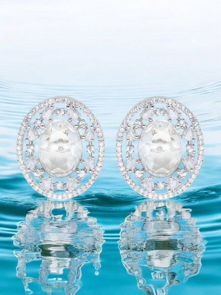 City Girl American Diamond Rhodium-Plated CZ Stones Stud Silver Earrings for Women and Girls