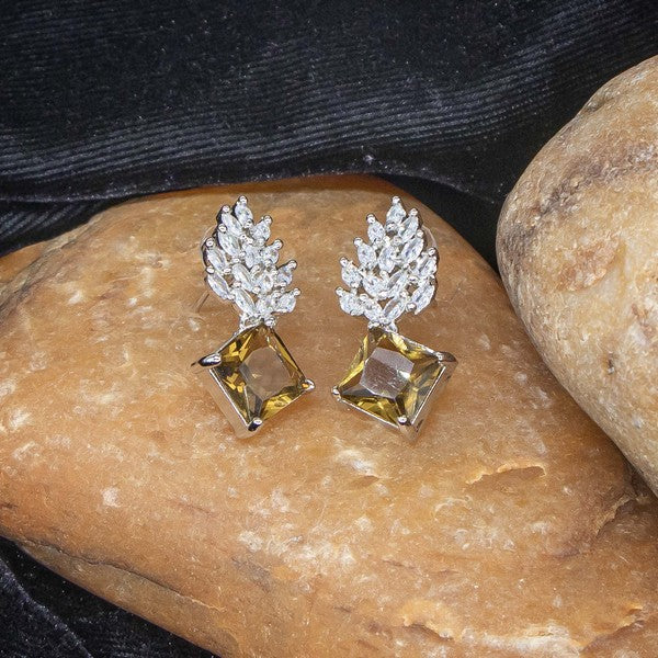 City Girl Brass Rhodium-Plated Radiant Crest CZ Earrings