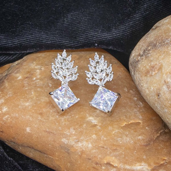 City Girl Brass Rhodium-Plated Radiant Crest CZ Earrings