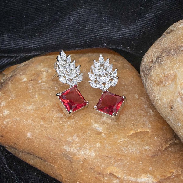 City Girl Brass Rhodium-Plated Radiant Crest CZ Earrings