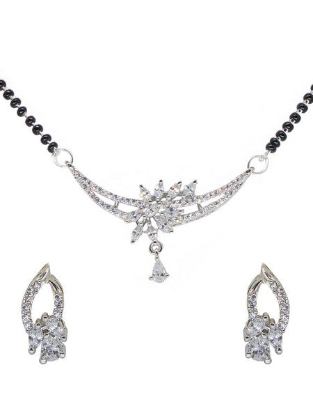 City Girl AD Rhodium Plated Regal Charm Mangalsutra Set with Earrings & Chain for Women & Girls