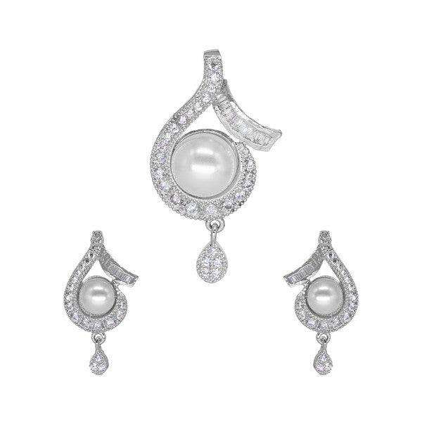 Manikya American Diamond Brass Rhodium Plated Pendant Set