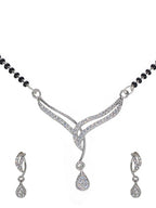 City Girl AD Rhodium Plated Divine Spark Mangalsutra Set with Earrings & Chain for Women & Girls