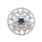 City Girl Brass Rhodium-Plated CZ Sapphire Glow Cocktail Ring