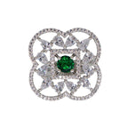 City Girl Brass Green Cz stone Studded Rhodium Plated Cocktail Finge Ring. (Free Size)