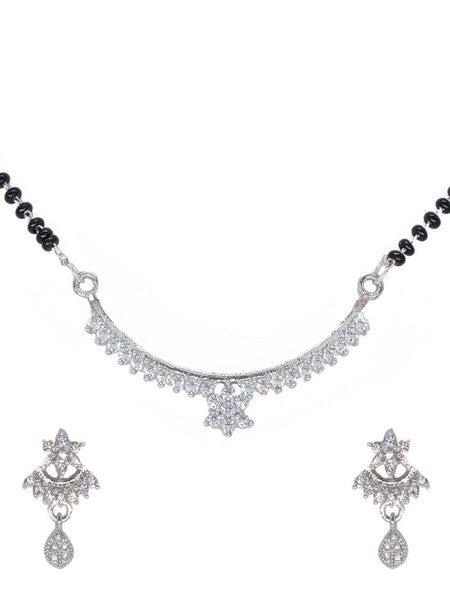 City Girl AD Rhodium Plated Graceful Bloom Mangalsutra Set with Earrings & Chain for Women & Girls