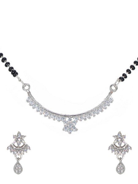 Manikya American Diamond Rhodium Mangalsutra Set with Earrings & Chain for Women & Girls.