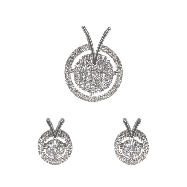 Manikya American Diamond Brass Rhodium Plated Pendant Set