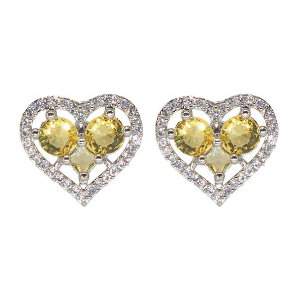 Manikya Brass American Diamond Rhodium Plated  Earings Tops With Yellow Hydro Coloured CZ Stones