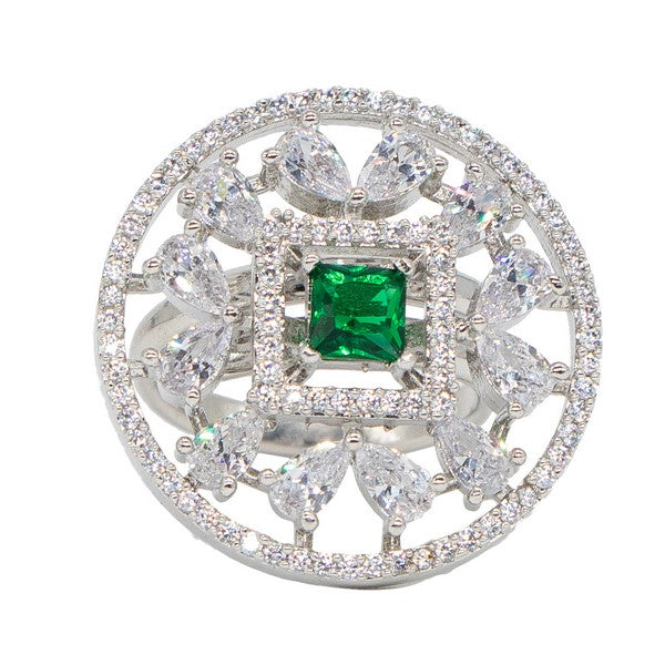 City Girl Brass Rhodium-Plated CZ Sapphire Glow Cocktail Ring