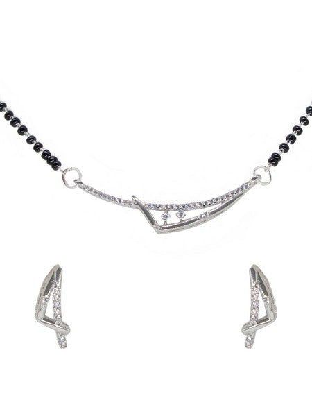 Manikya American Diamond Rhodium Mangalsutra Set with Earrings & Chain for Women & Girls.