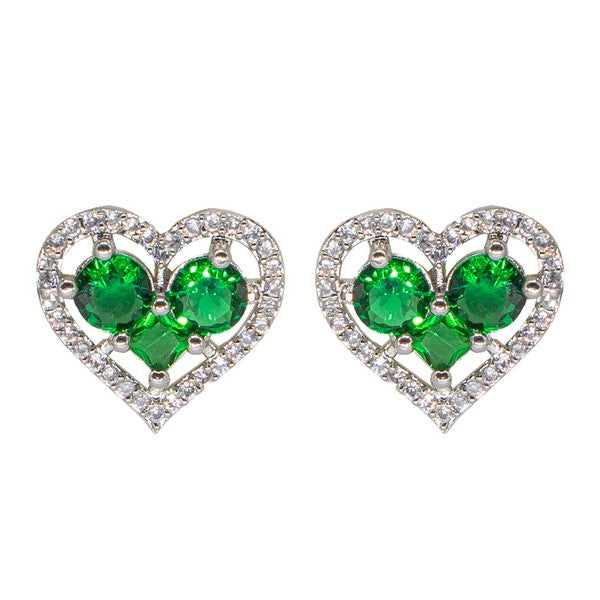 Manikya Brass AD Rhodium Plated  Earings Tops With Green Hydro Coloured CZ Stones