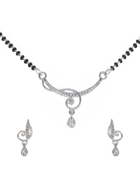 Manikya American Diamond Rhodium Mangalsutra Set with Earrings & Chain for Women & Girls.