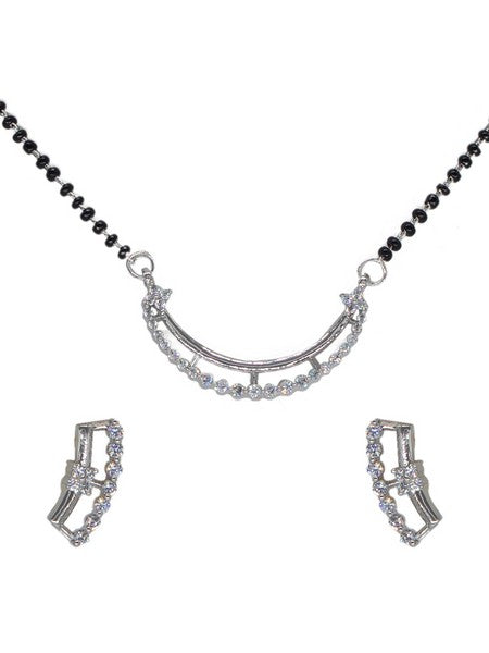 City Girl Ad Rhodium Plated Royal Essence Mangalsutra Set with Earrings & Chain for Women & Girls