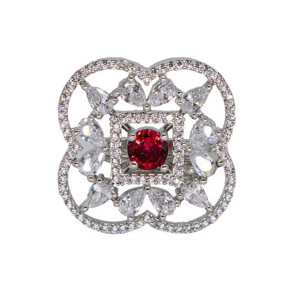 City Girl Brass Green Cz stone Studded Rhodium Plated Cocktail Finge Ring. (Free Size)