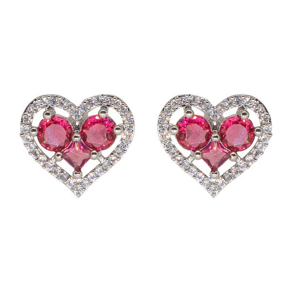 Manikya Brass American Diamond Rhodium Plated Earings Tops With Pink Hydro Coloured CZ Stones