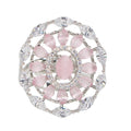 City Girl Brass Pink Cz stone Studded Rhodium Plated Cocktail Pink Floral Pattern Finge Ring. (Free Size)