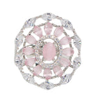 City Girl Brass Pink Cz stone Studded Rhodium Plated Cocktail Pink Floral Pattern Finge Ring. (Free Size)