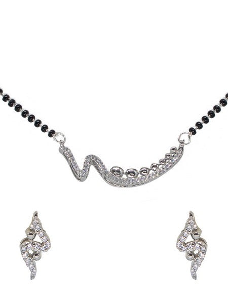 Manikya American Diamond Rhodium Mangalsutra Set with Earrings & Chain for Women & Girls.