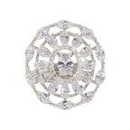 City Girl Brass Cz stone Studded Rhodium Plated Cocktail Silver Oval Finge Ring. (Free Size)