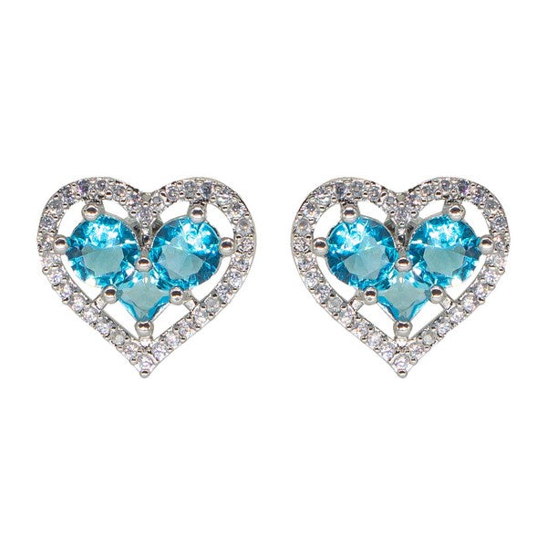 Manikya Brass American Diamond Rhodium Plated  Earings Tops With Aqua Blue Hydro Coloured CZ Stones