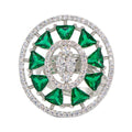 City Girl Brass Green Cz stone Studded Rhodium Plated Cocktail Finge Green Ova Ring. (Free Size)