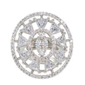 City Girl Brass Cz stone Studded Rhodium Plated Cocktail Silver Square Finge Ring. (Free Size)