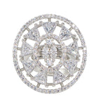 City Girl Brass Cz stone Studded Rhodium Plated Cocktail Silver Square Finge Ring. (Free Size)