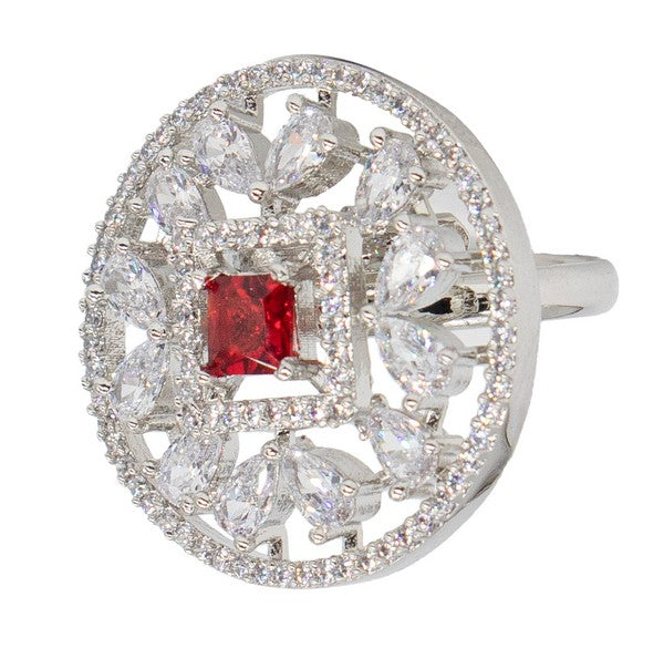 City Girl Brass Rhodium-Plated CZ Sapphire Glow Cocktail Ring