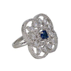 City Girl Brass Green Cz stone Studded Rhodium Plated Cocktail Finge Ring. (Free Size)