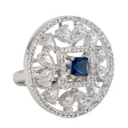 City Girl Brass Rhodium-Plated CZ Sapphire Glow Cocktail Ring