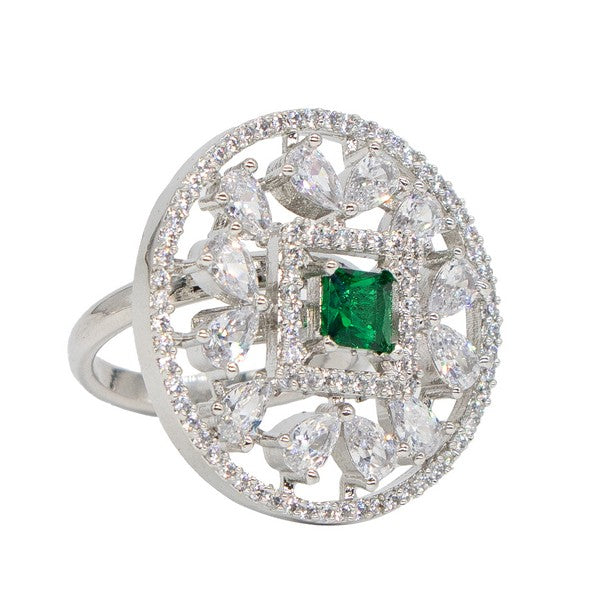City Girl Brass Rhodium-Plated CZ Sapphire Glow Cocktail Ring