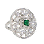 City Girl Brass Rhodium-Plated CZ Sapphire Glow Cocktail Ring