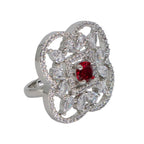 City Girl Brass Green Cz stone Studded Rhodium Plated Cocktail Finge Ring. (Free Size)