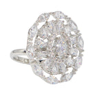 City Girl Brass Cz stone Studded Rhodium Plated Cocktail Silver Oval Finge Ring. (Free Size)