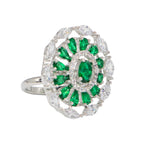 City Girl Brass Green Cz stone Studded Rhodium Plated Cocktail Finge Green Round Ring. (Free Size)