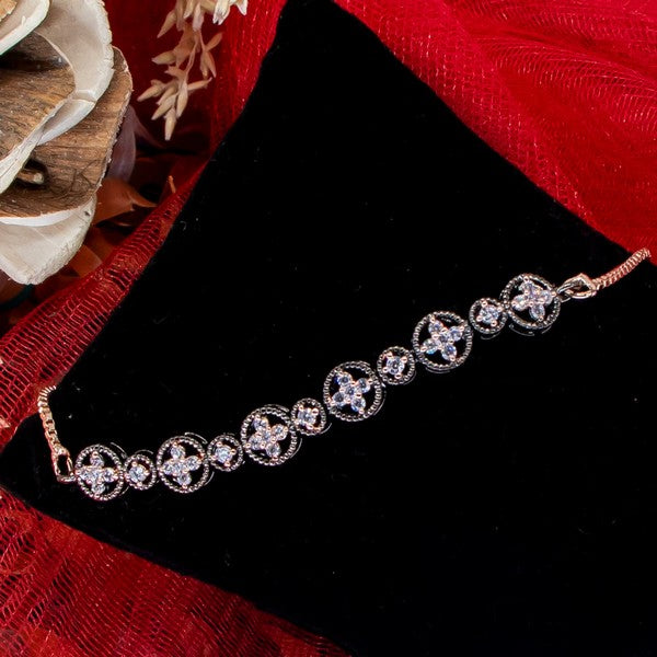 City Girl AD Brass Rhodium-Plated Classic Stone Bracelet with Adjustable Chain (Free Size)