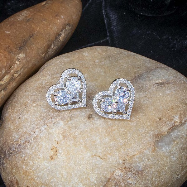 City Girl Brass Rhodium-Plated Eternal Love CZ Studs