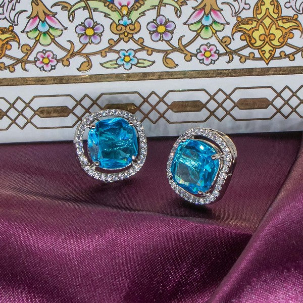 City Girl Brass Rhodium-Plated Scarlet Aura CZ Studs