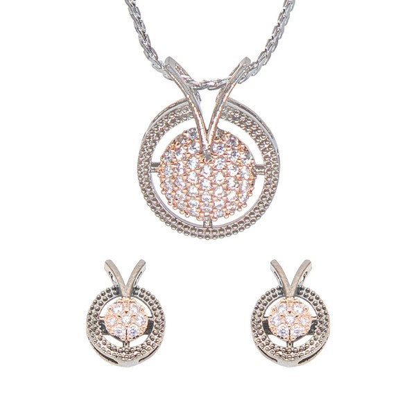 Manikya American Diamond Brass Black Rose Gold Plated Pendant Set