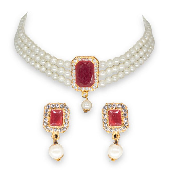 MANIKYA Adorable Gold Plated Pearl Choker Necklace Set