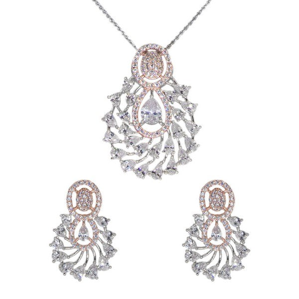 Manikya American Diamond Brass Black Rose Gold Plated Pendant Set