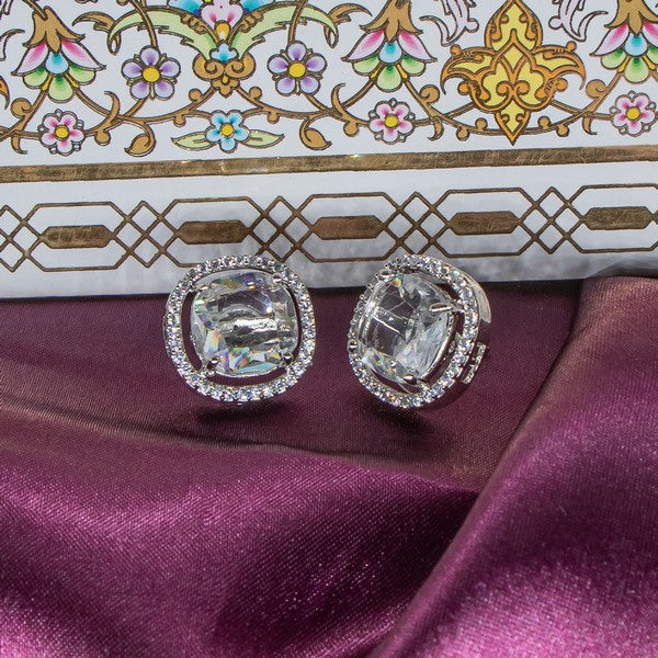 City Girl Brass Rhodium-Plated Scarlet Aura CZ Studs