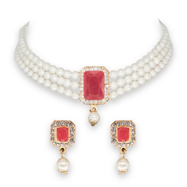 MANIKYA Adorable Gold Plated Pearl Choker Necklace Set