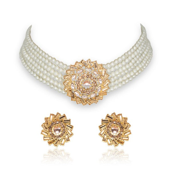 MANIKYA Adorable Gold Plated Pearl Choker Necklace Set