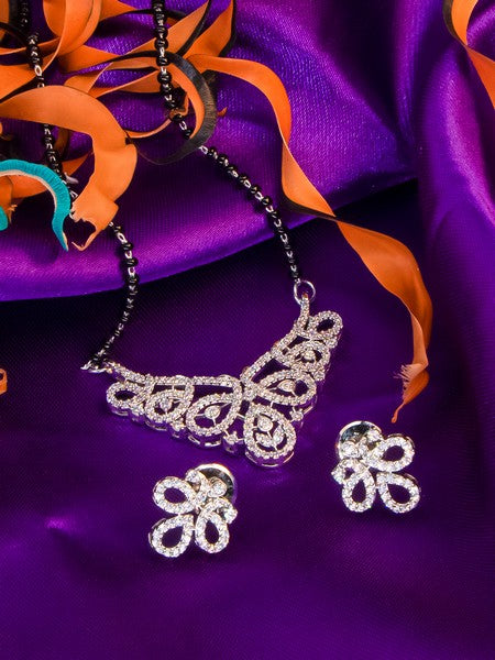 City Girl AD Rhodium Mangalsutra Set with Earrings & Chain – Classic Grace Collection
