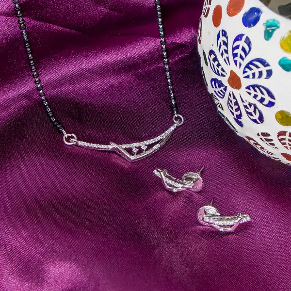 City Girl AD Rhodium Plated Radiant Noor Mangalsutra Set with Earrings & Chain for Women & Girls
