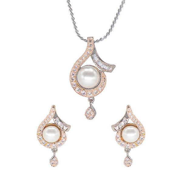 Manikya American Diamond Brass Black Rose Gold Plated Pendant Set